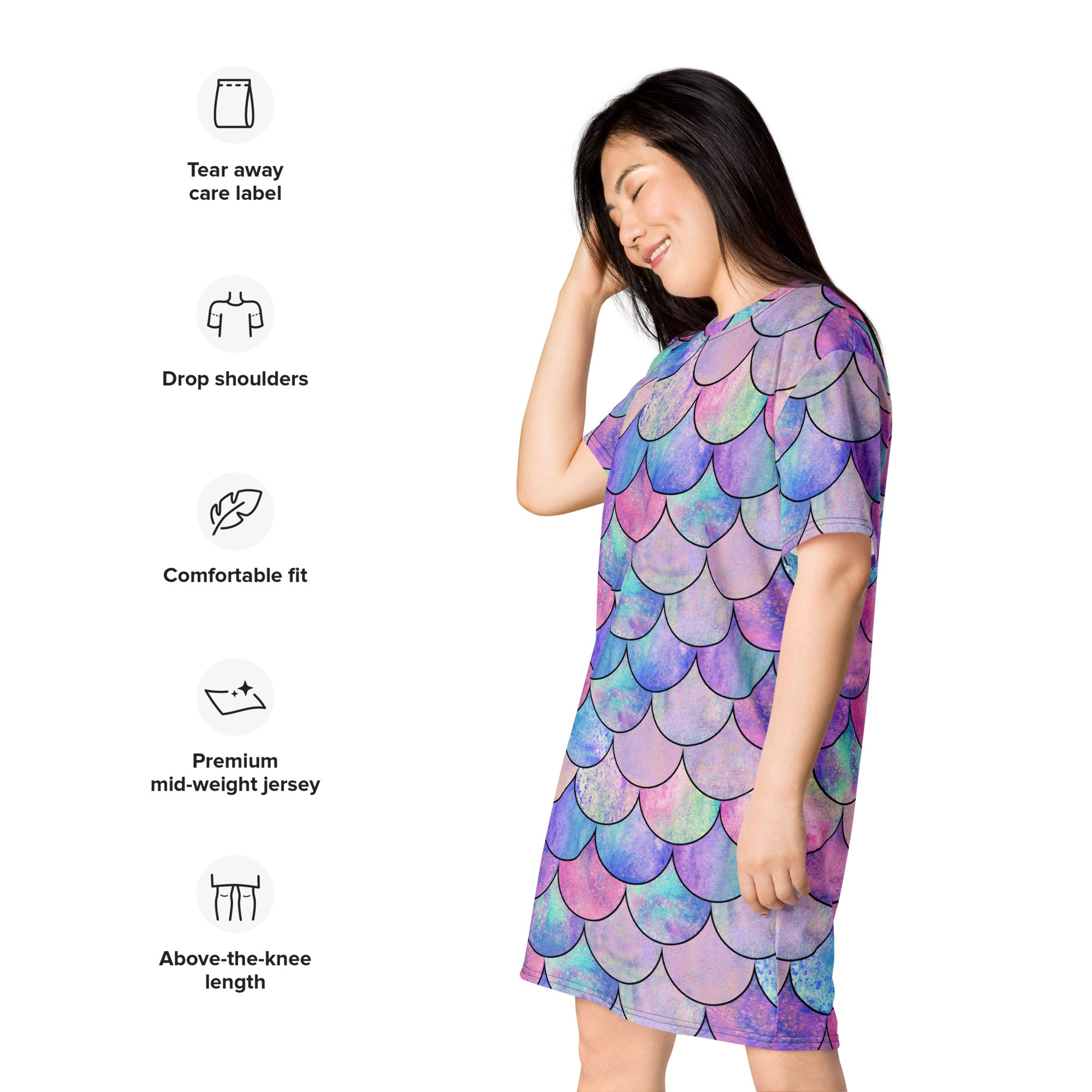 Women's Pastel Mermaid Scales T-Shirt Dress