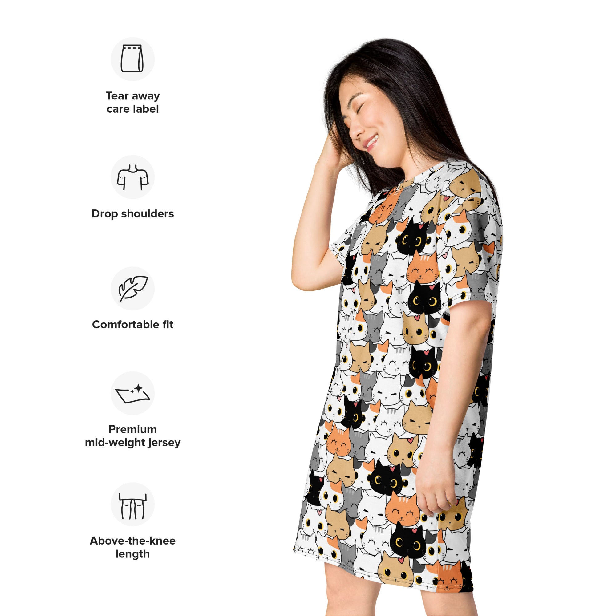 Women's Cat Face T-Shirt Dress