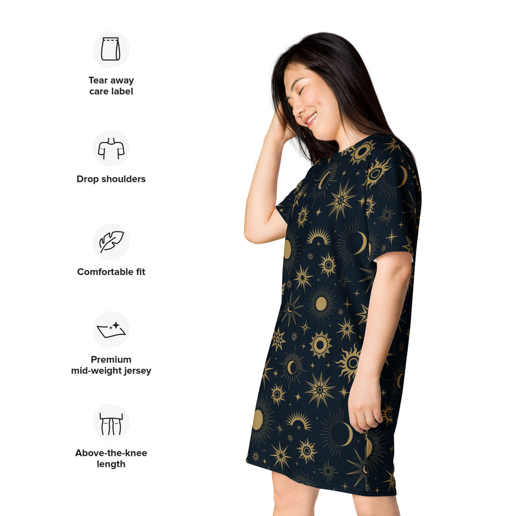 Women's Celestial Sun & Moon T-Shirt Dress