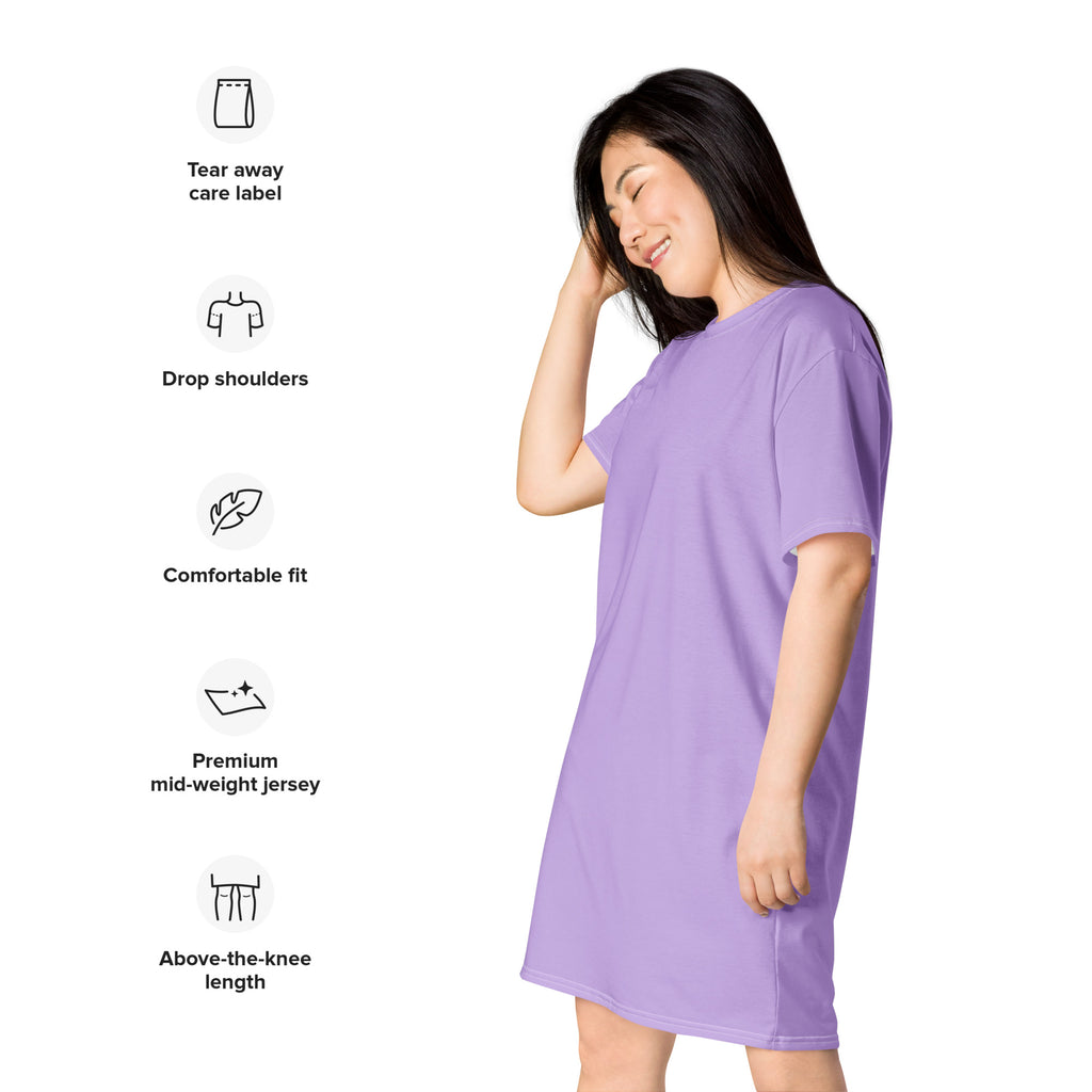 Women’s lavender purple t-shirt dress soft drop-shoulder nightdress in premium mid-weight jersey fabric