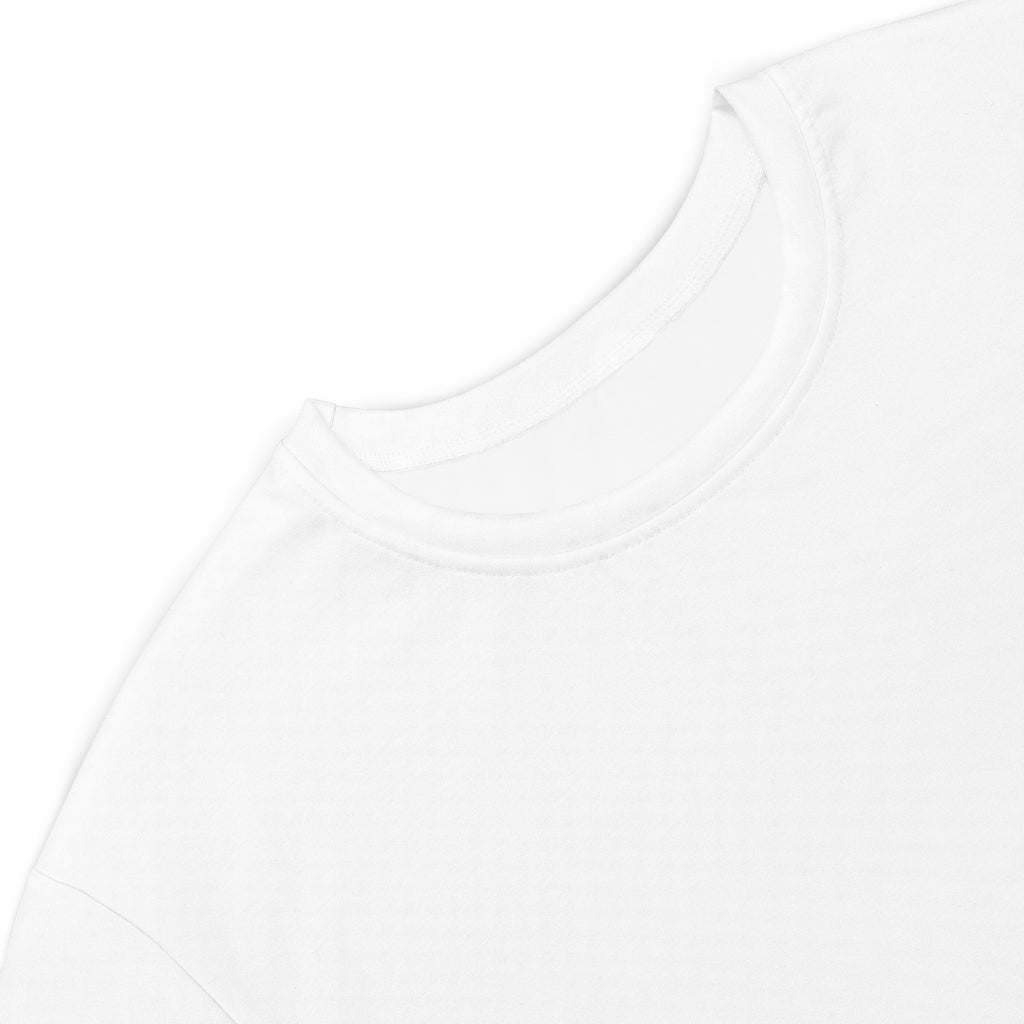 Women’s white t-shirt dress with crew neck and soft smooth fabric finish