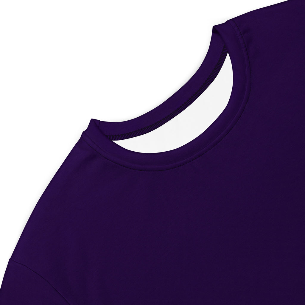 Women’s dark purple t-shirt dress made of soft cotton with a deep purple color and classic round neckline