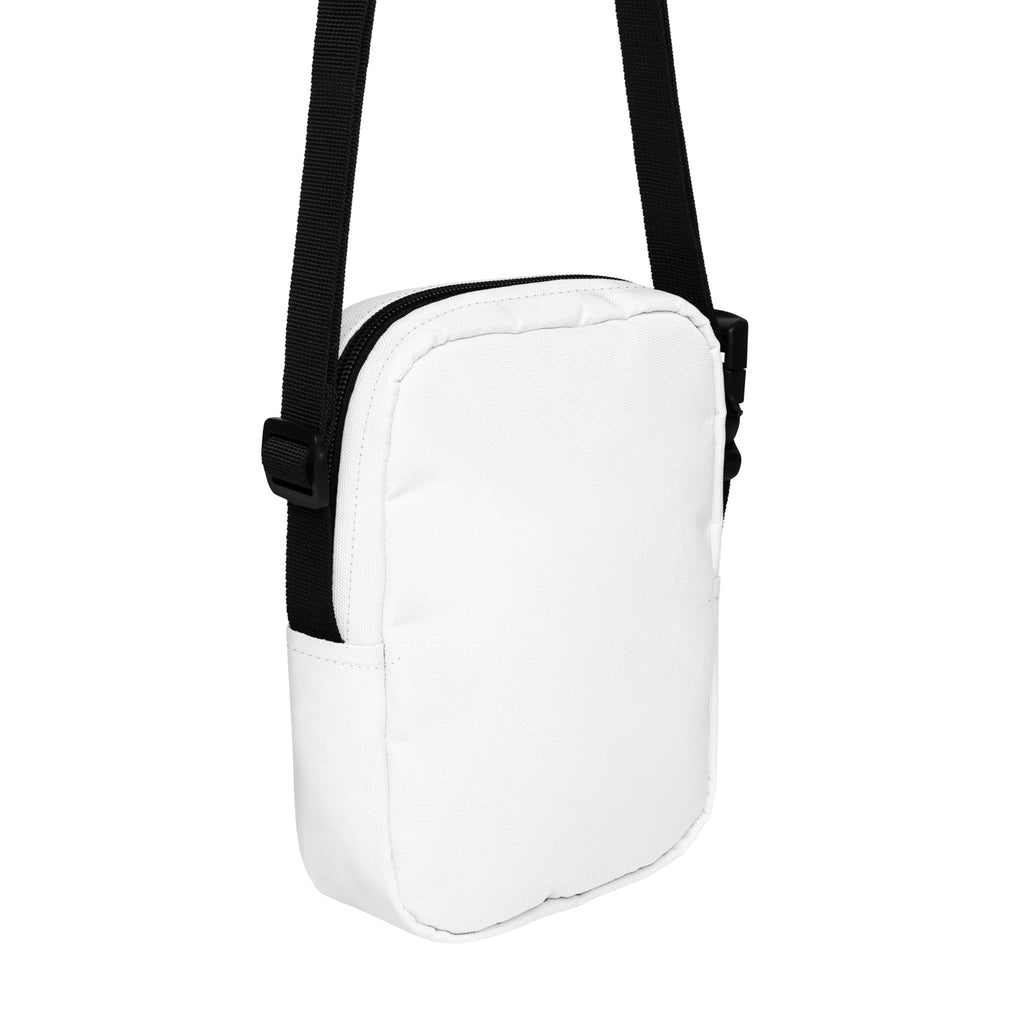 White girl power kids crossbody purse with black adjustable strap and zipper closure for easy carrying