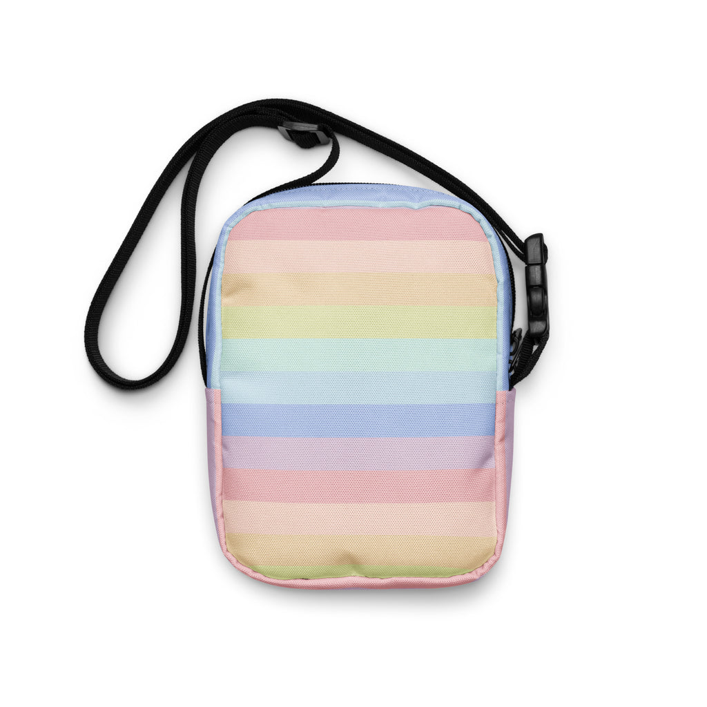 Pastel Rainbow Stripes Crossbody Bag – Water Resistant Mini Purse With Adjustable Strap & Pockets