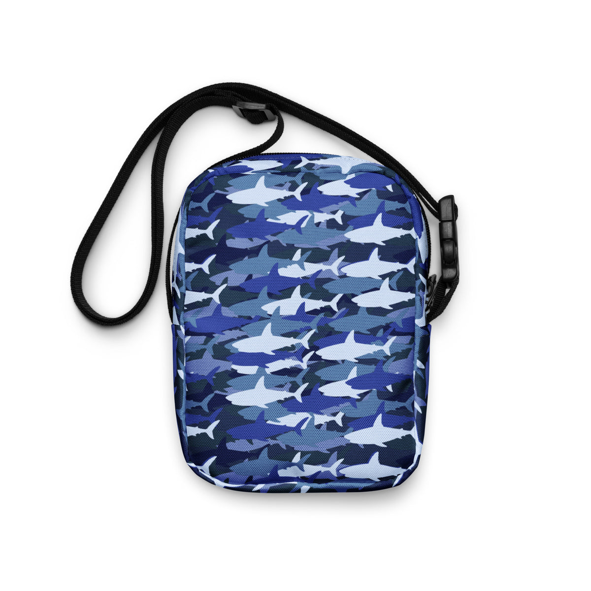 Blue Shark Camouflage Crossbody Bag – Water Resistant Mini Purse With Adjustable Strap & Pockets