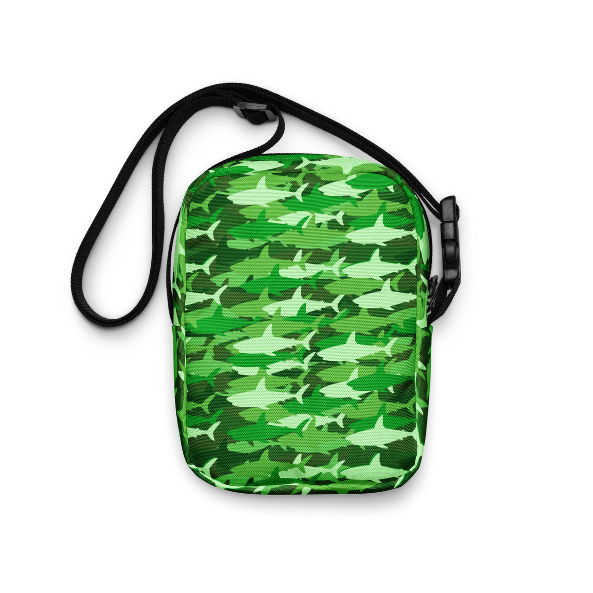 Green Shark Camouflage Crossbody Bag – Water Resistant Mini Purse With Adjustable Strap & Pockets
