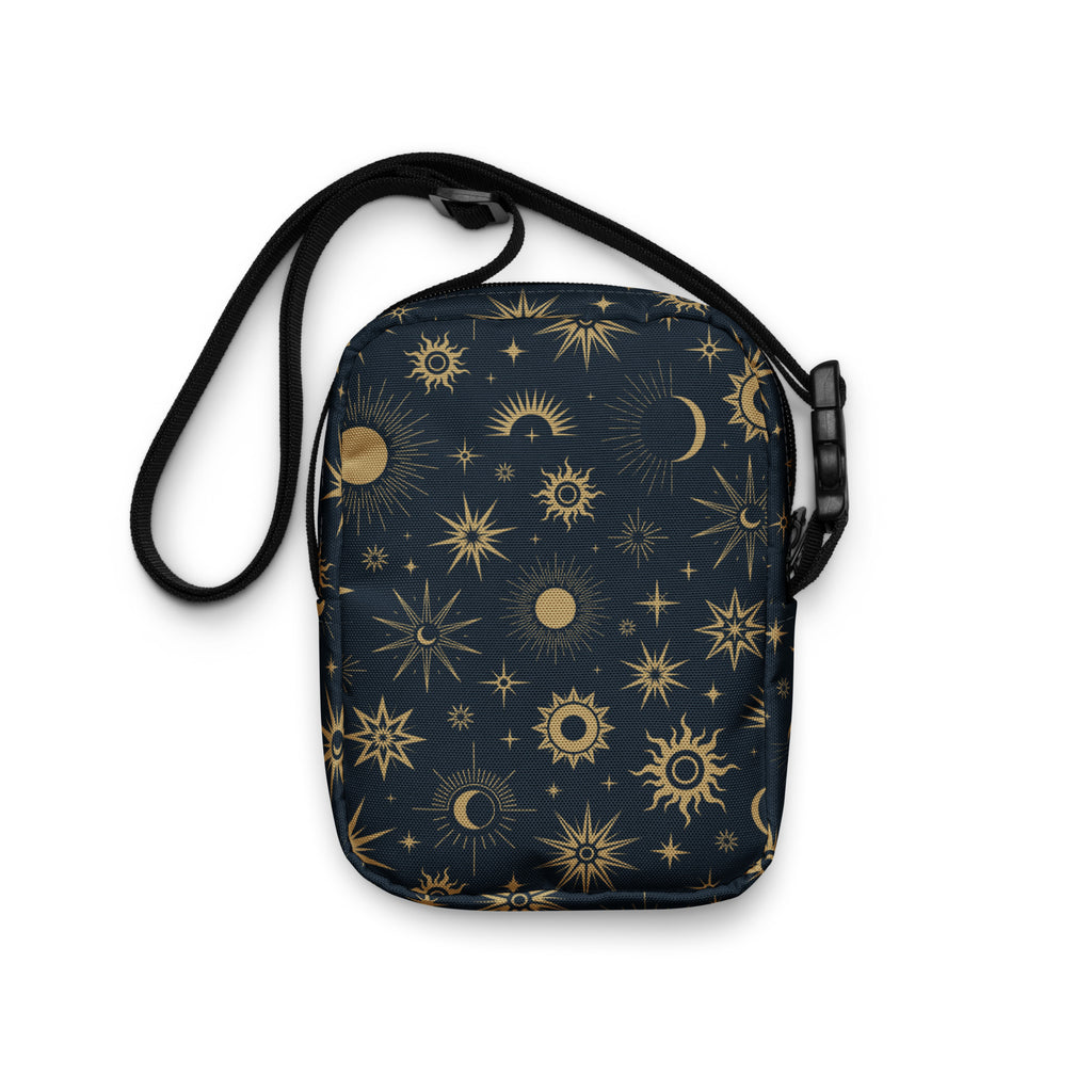 Celestial Sun & Moon Crossbody Bag – Water Resistant Mini Purse With Adjustable Strap & Pockets