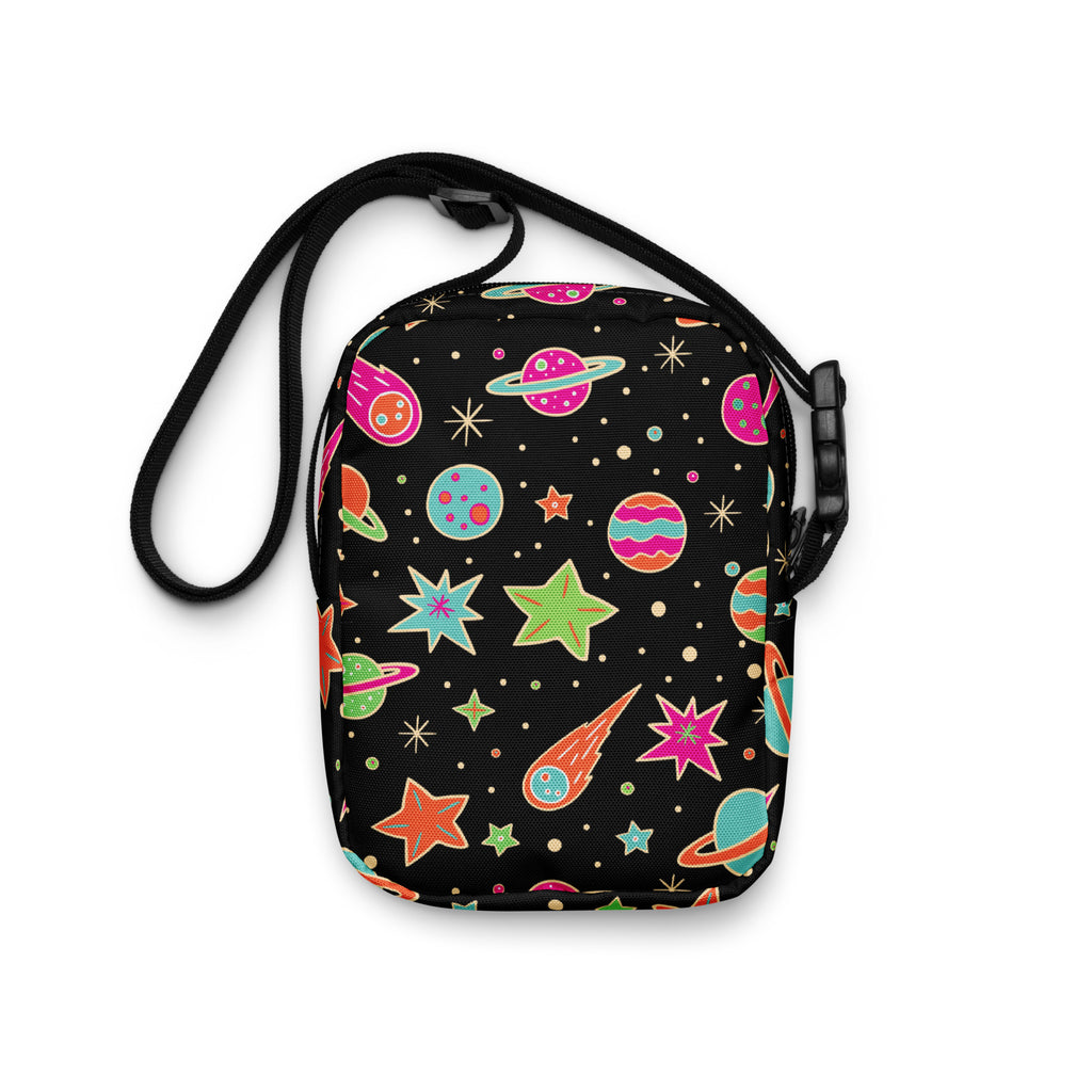 Vintage Neon Space Crossbody Bag – Water Resistant Mini Purse With Adjustable Strap & Pockets