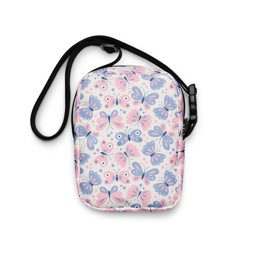Pink & Purple Butterfly Crossbody Bag – Water Resistant Mini Purse With Adjustable Strap & Pockets