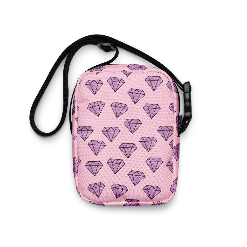 Purple Diamonds Crossbody Bag – Water Resistant Mini Purse With Adjustable Strap & Pockets