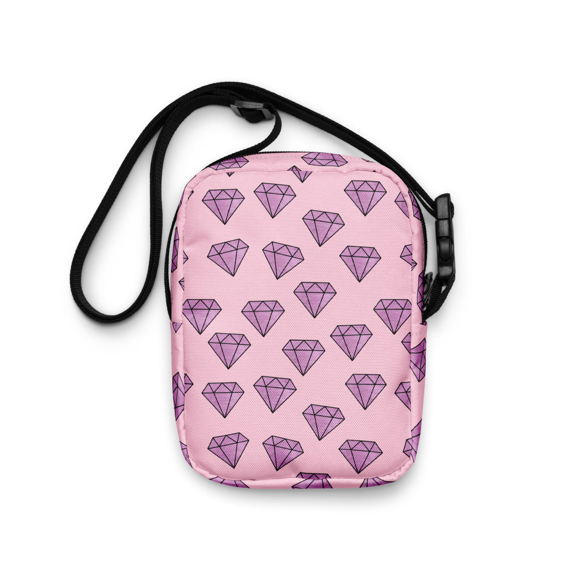 Purple Diamonds Crossbody Bag – Water Resistant Mini Purse With Adjustable Strap & Pockets