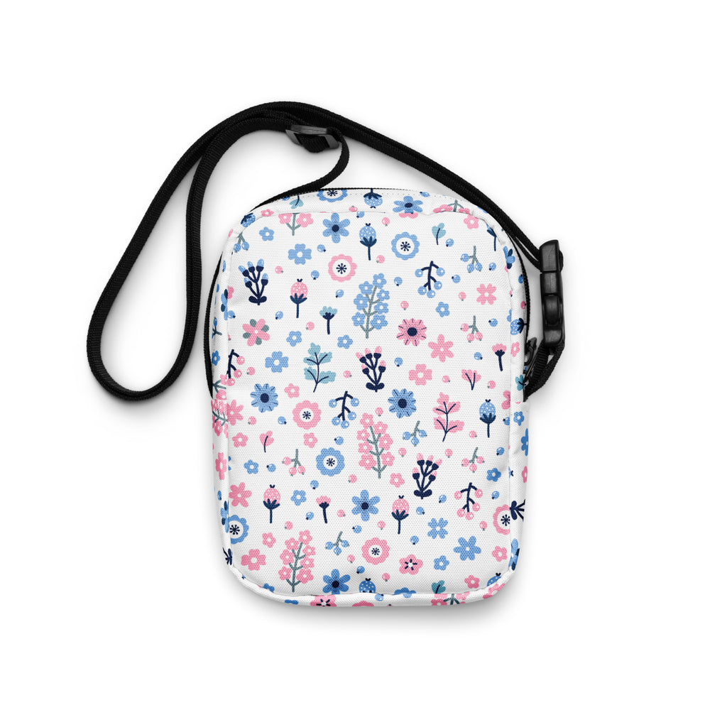 Pink & Blue Floral Crossbody Bag – Water Resistant Mini Purse With Adjustable Strap & Pockets
