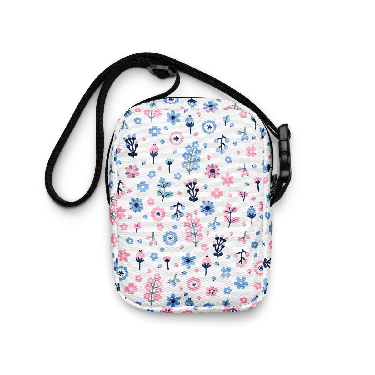 Pink & Blue Floral Crossbody Bag – Water Resistant Mini Purse With Adjustable Strap & Pockets