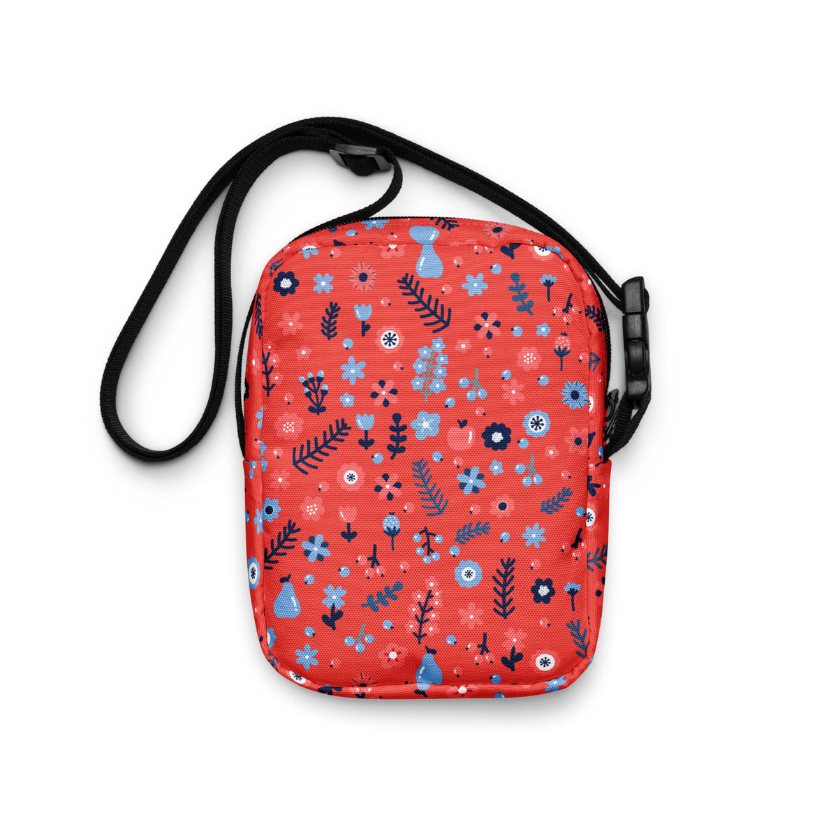 Red Floral Crossbody Bag – Water Resistant Mini Purse With Adjustable Strap & Pockets