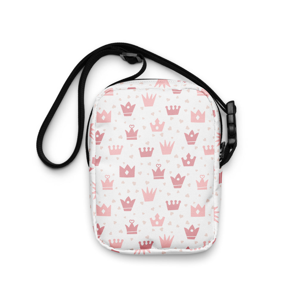 Girls Pink Crowns Crossbody Bag – Water Resistant Mini Purse With Adjustable Strap & Pockets