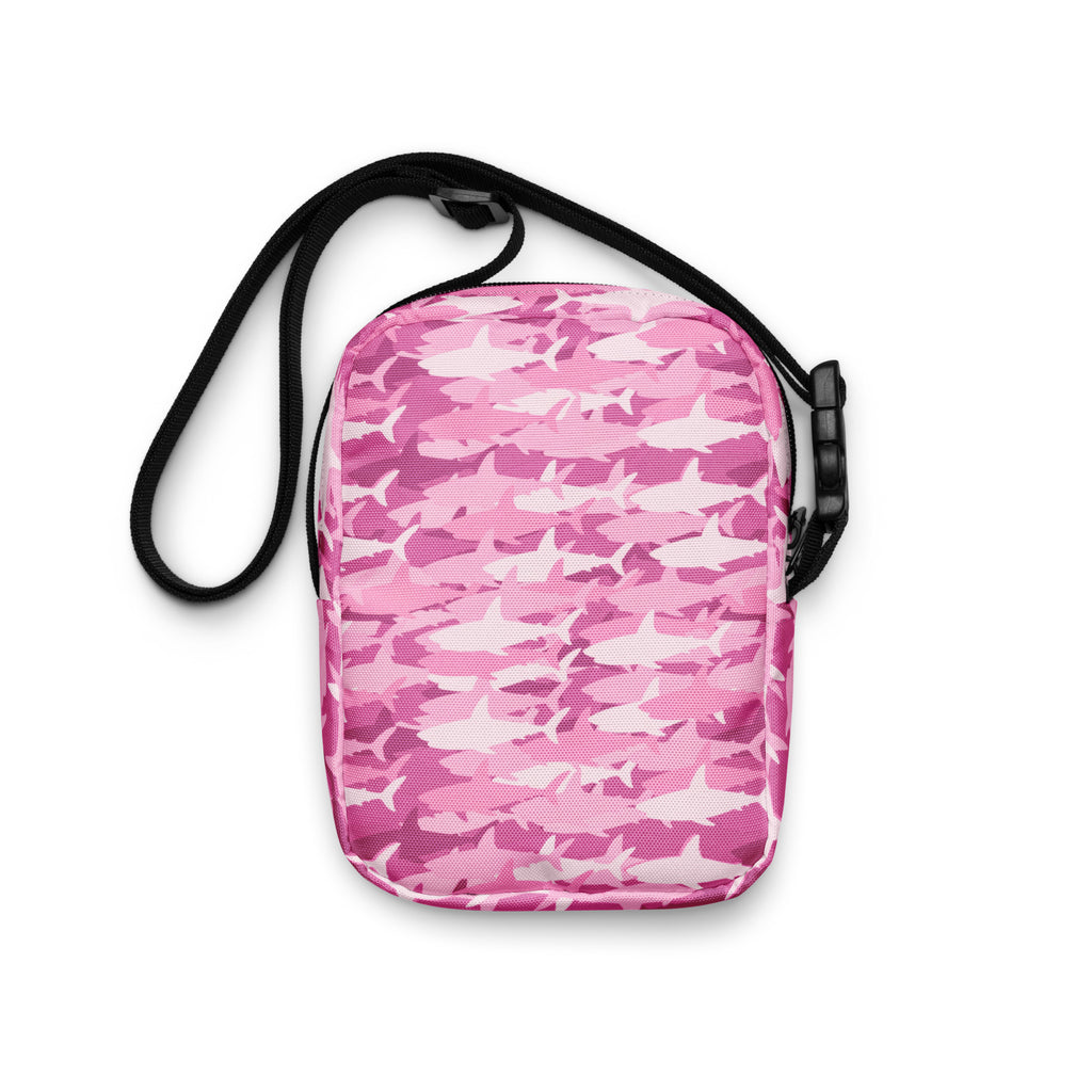 Girls Pink Shark Camouflage Crossbody Bag – Water Resistant Mini Purse With Adjustable Strap & Pockets