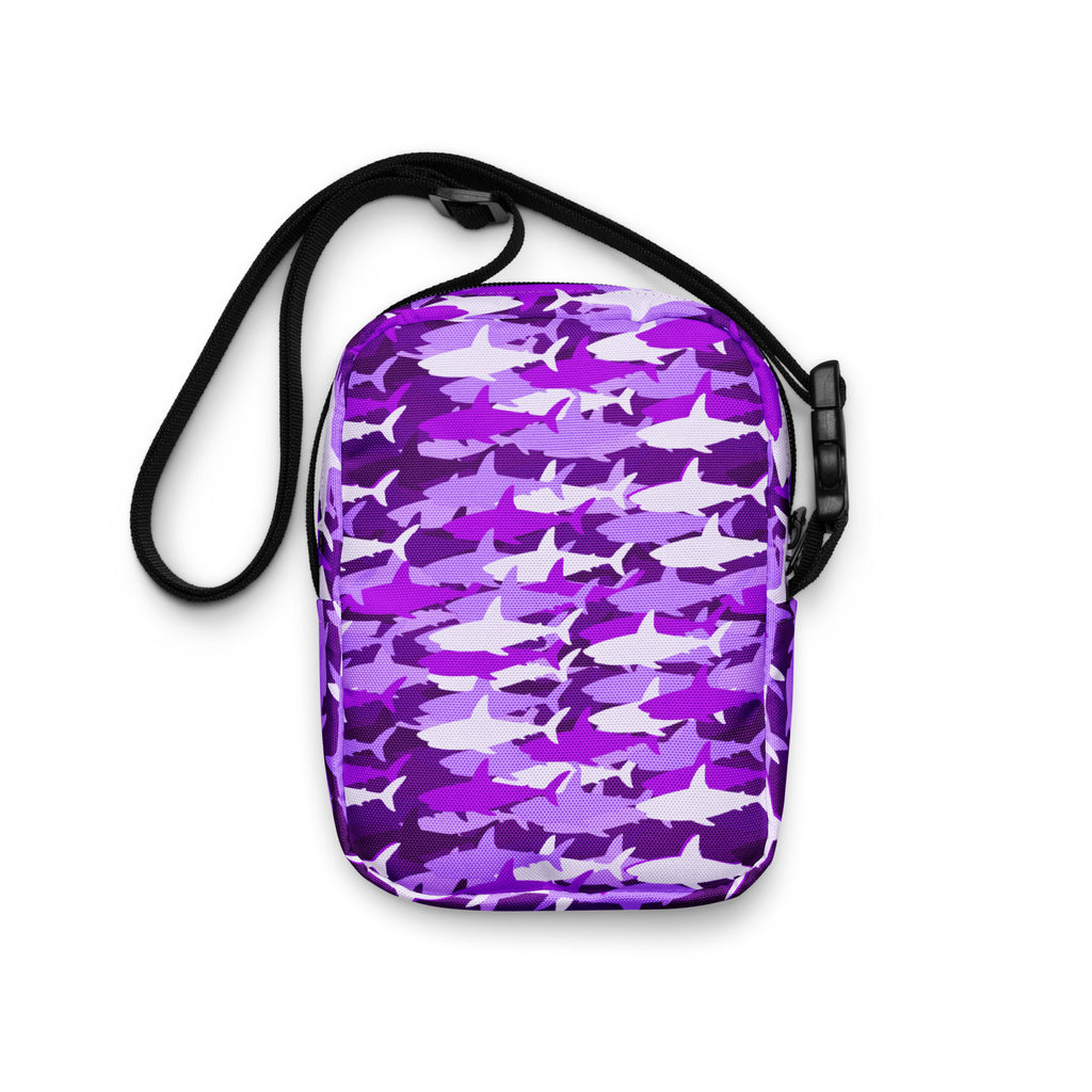 Girls Purple Shark Camouflage Crossbody Bag – Water Resistant Mini Purse With Adjustable Strap & Pockets