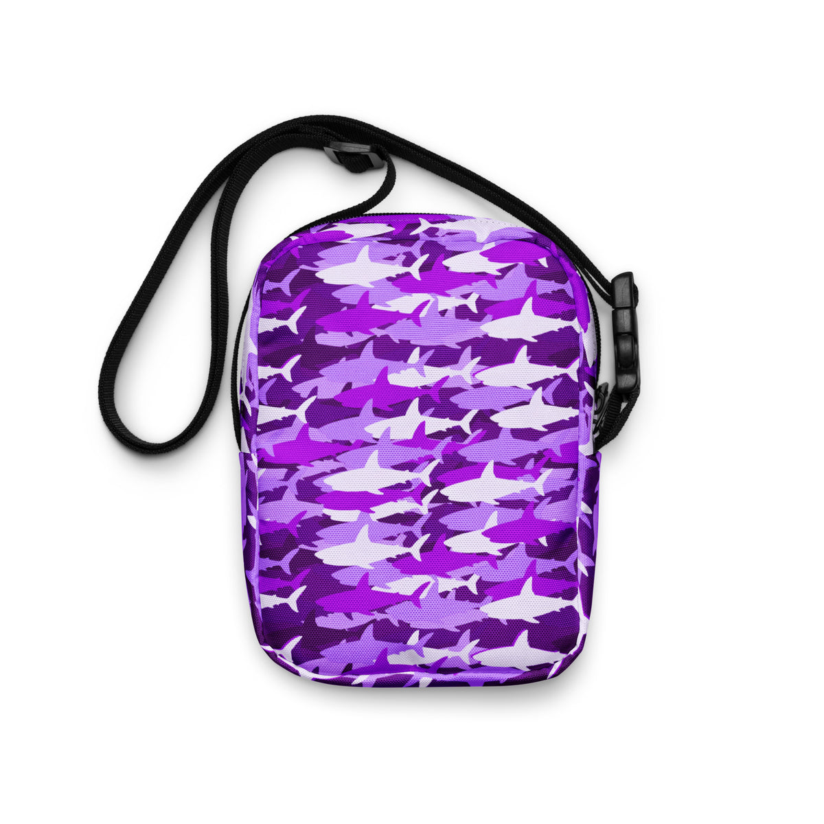 Girls Purple Shark Camouflage Crossbody Bag – Water Resistant Mini Purse With Adjustable Strap & Pockets