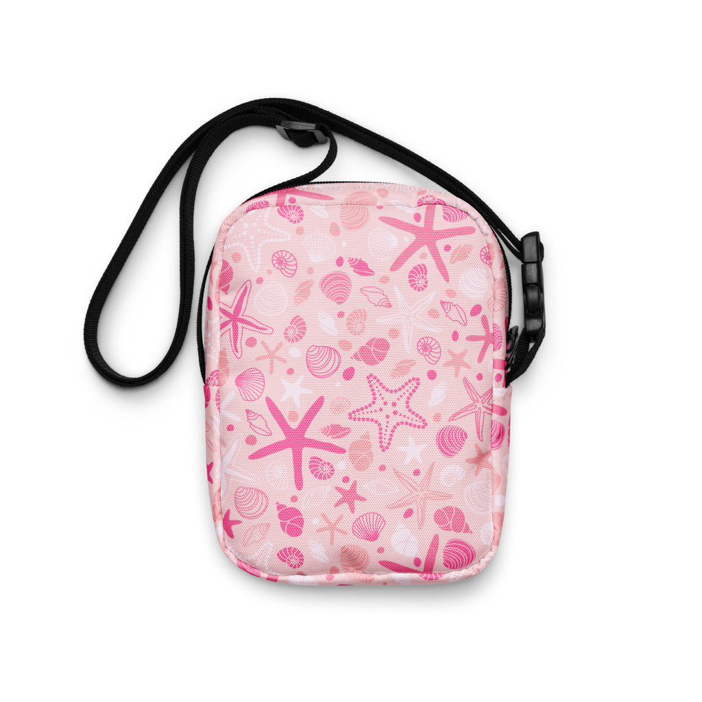 Pink Starfish & Shells Crossbody Bag – Water Resistant Mini Purse With Adjustable Strap & Pockets