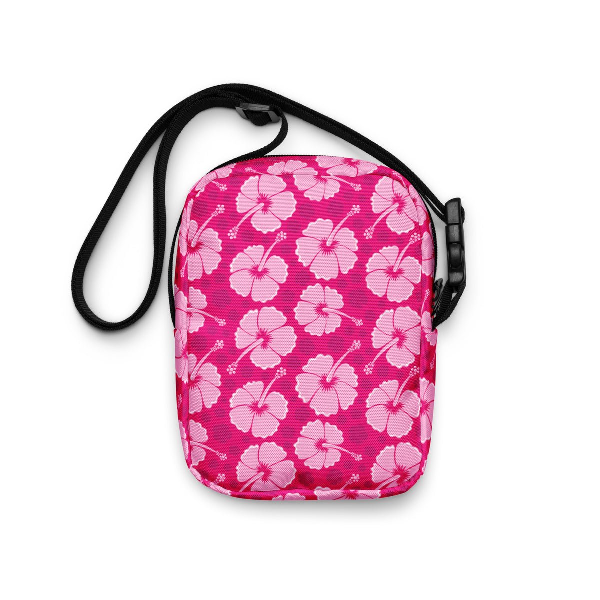 Tropical Pink Hibiscus Crossbody Bag – Water Resistant Mini Purse With Adjustable Strap & Pockets