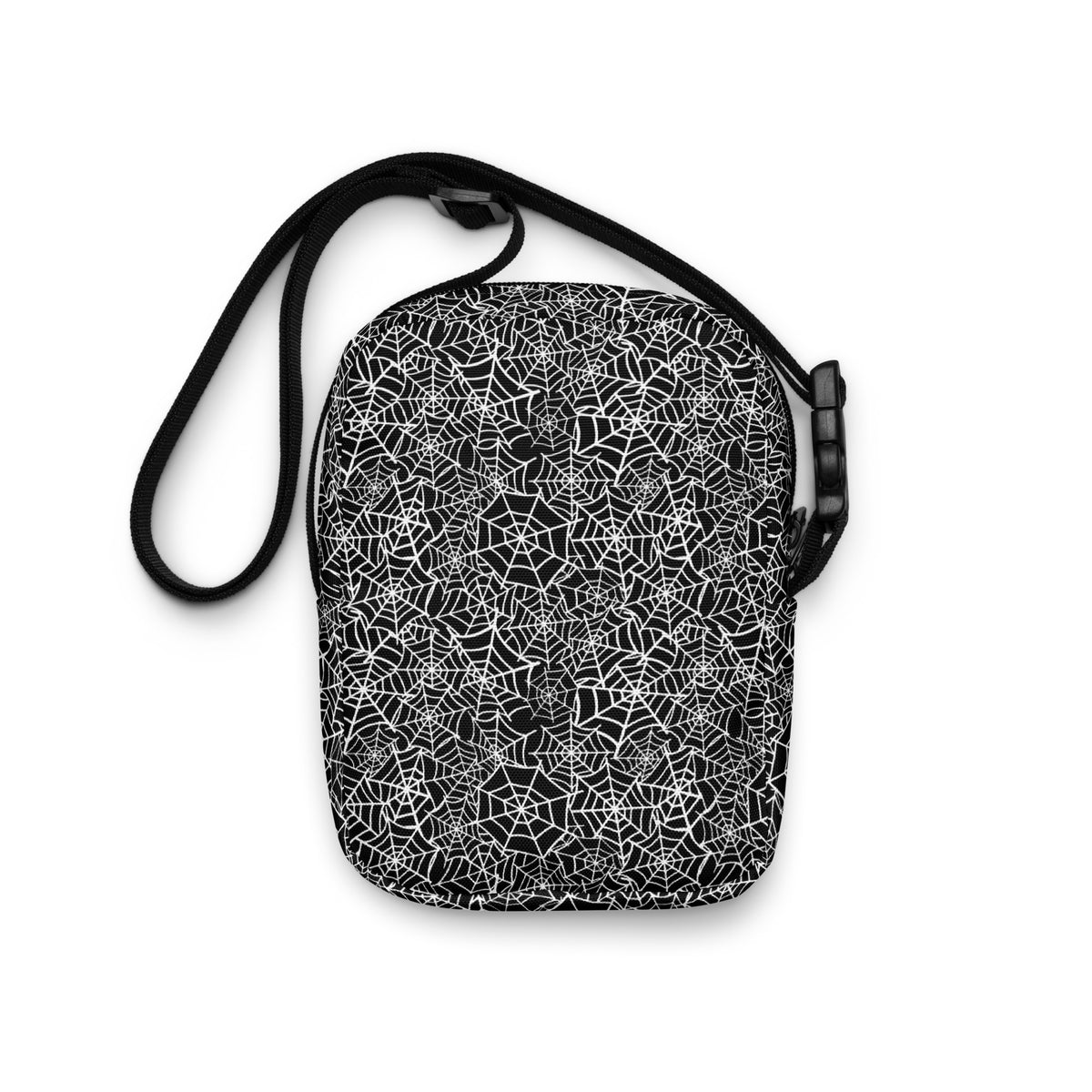 Black Spiderweb Crossbody Bag – Water Resistant Mini Purse With Adjustable Strap & Pockets