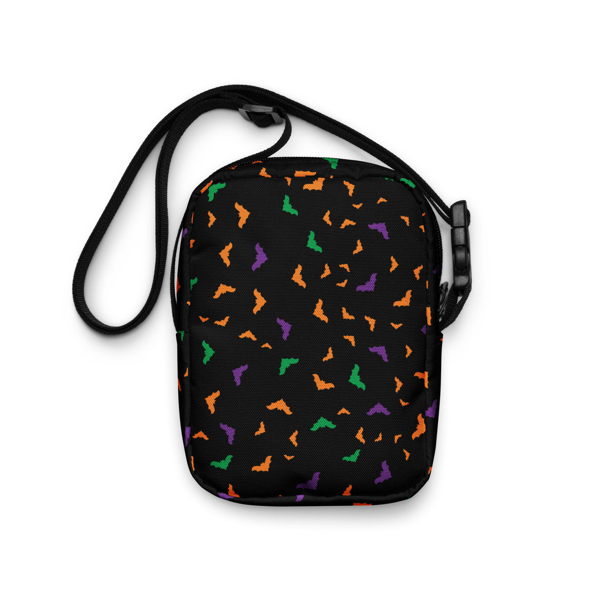 Colorful Bats Halloween Crossbody Bag – Water Resistant Mini Purse With Adjustable Strap & Pockets