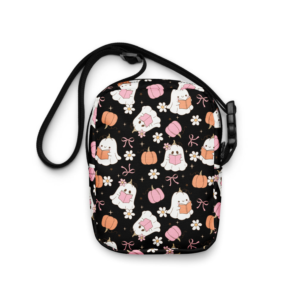 Reading Ghost Halloween Crossbody Bag – Water Resistant Mini Purse With Adjustable Strap & Pockets