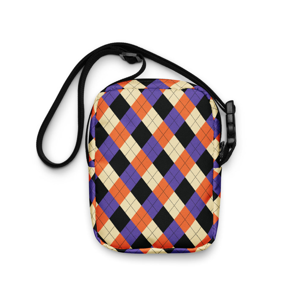 Halloween Argyle Crossbody Bag – Water Resistant Mini Purse With Adjustable Strap & Pockets