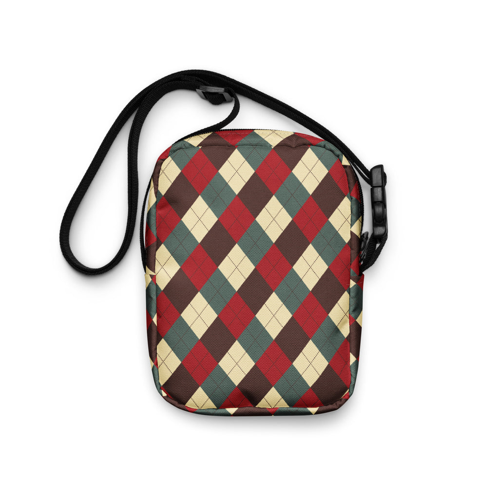 Vintage Christmas Argyle Crossbody Bag – Water Resistant Mini Purse With Adjustable Strap & Pockets
