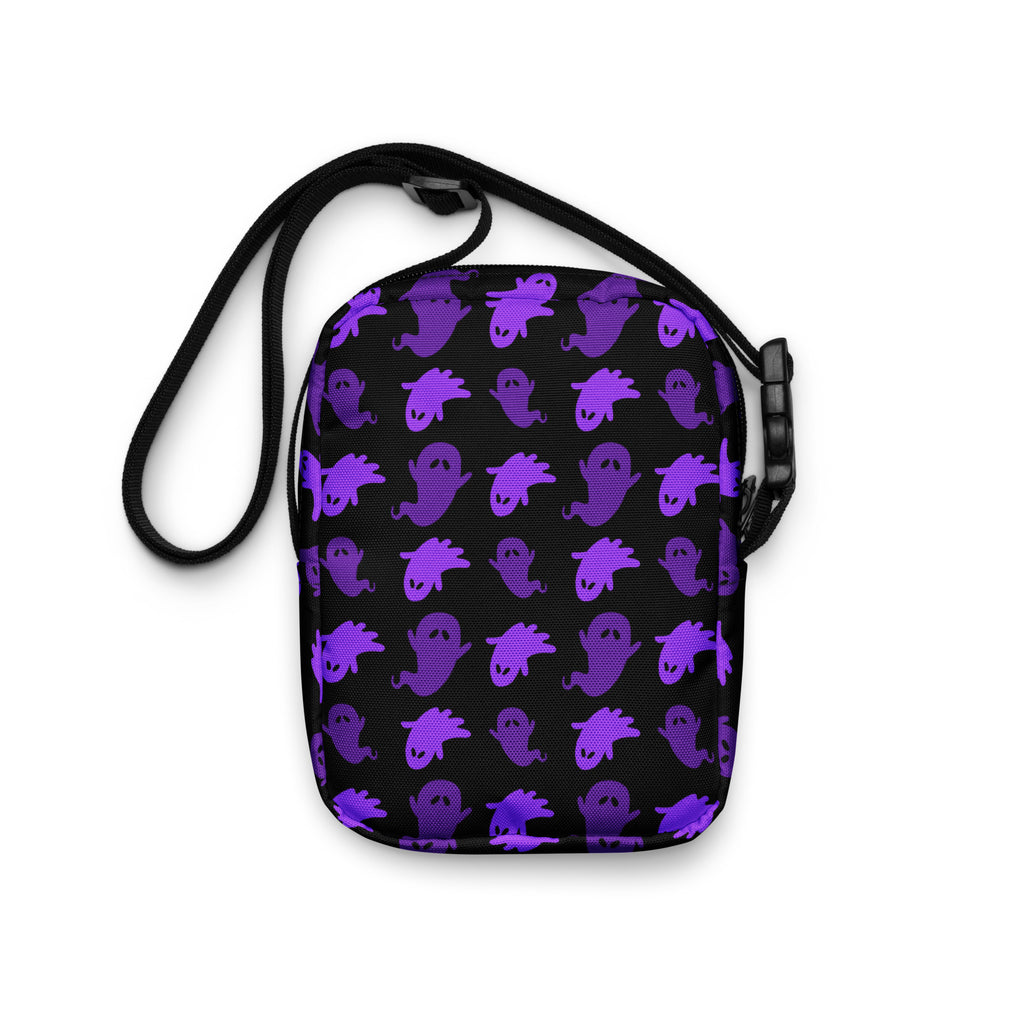 Purple Ghost Halloween Crossbody Bag – Water Resistant Mini Purse With Adjustable Strap & Pockets