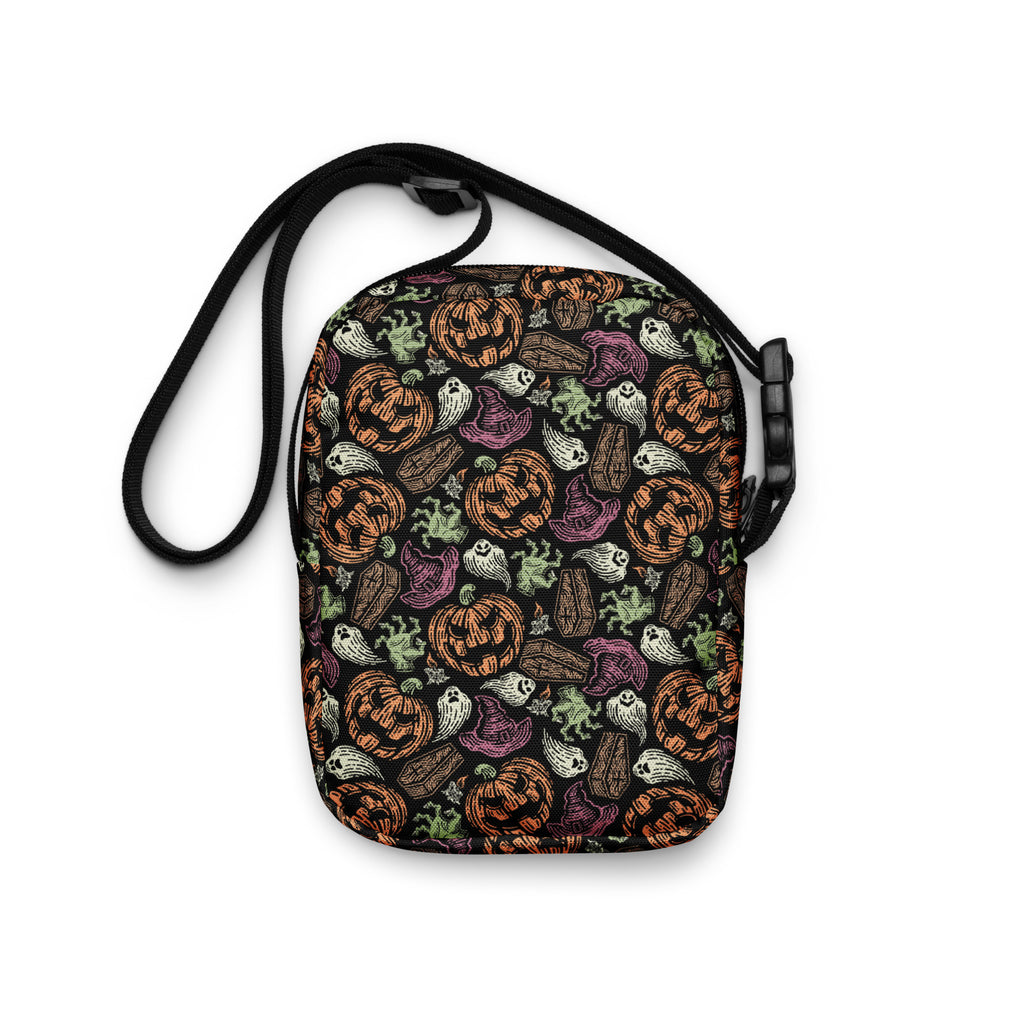 Vintage Pumpkin Ghost Halloween Crossbody Bag – Water Resistant Mini Purse With Adjustable Strap & Pockets