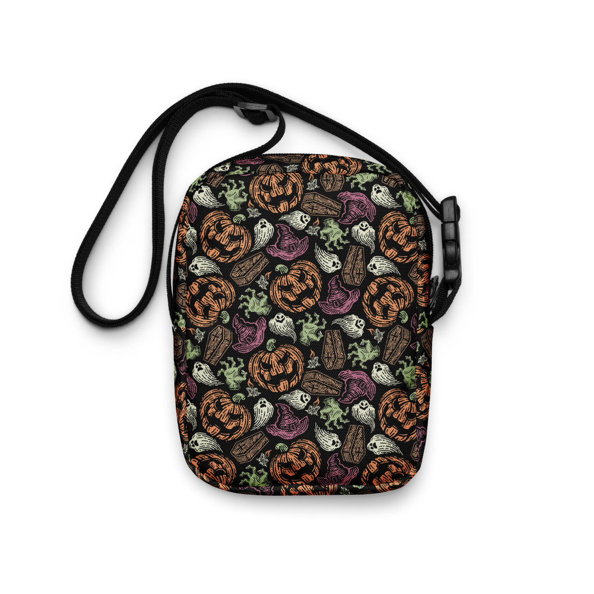 Vintage Pumpkin Ghost Halloween Crossbody Bag – Water Resistant Mini Purse With Adjustable Strap & Pockets