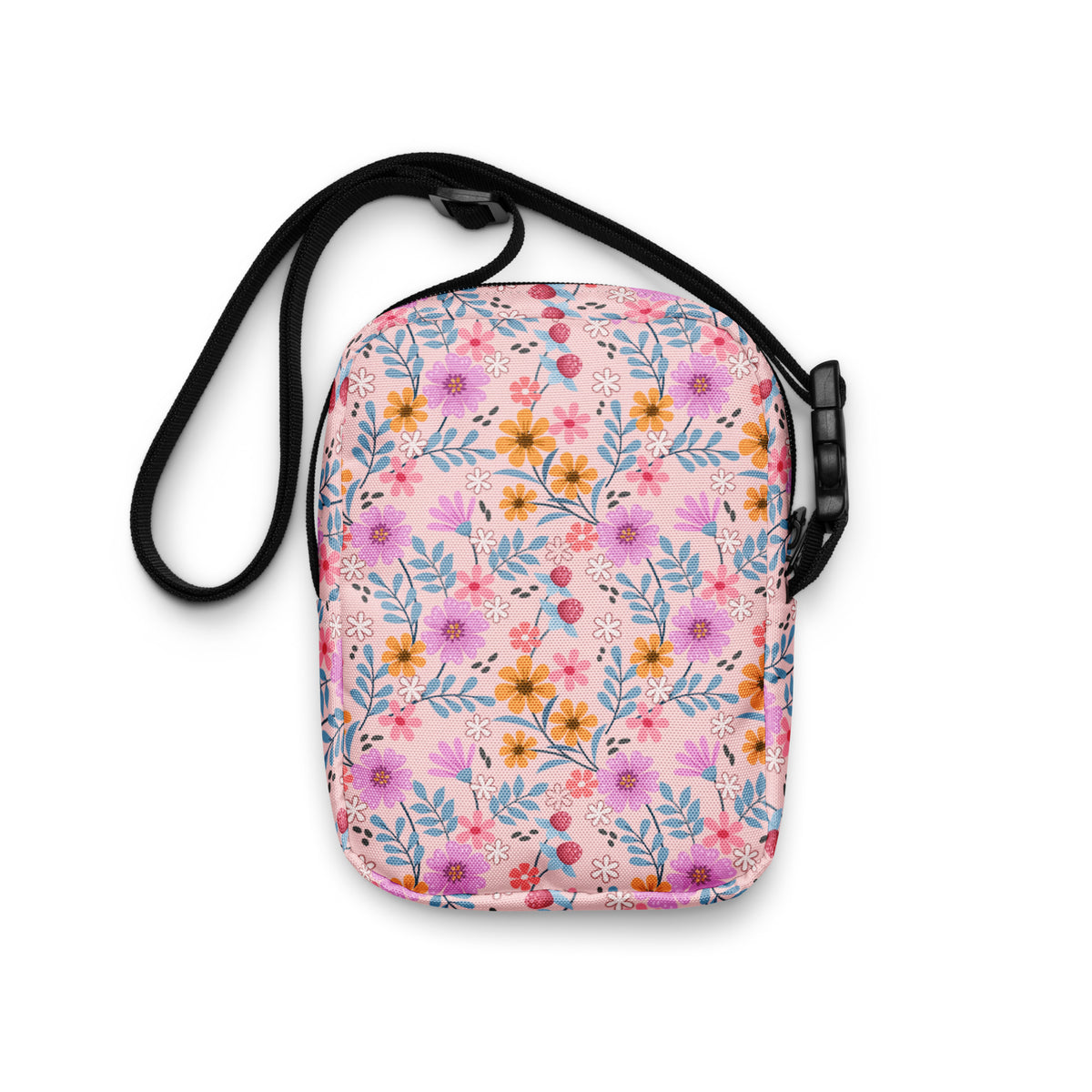 Pink Floral Crossbody Bag – Water Resistant Mini Purse With Adjustable Strap & Pockets