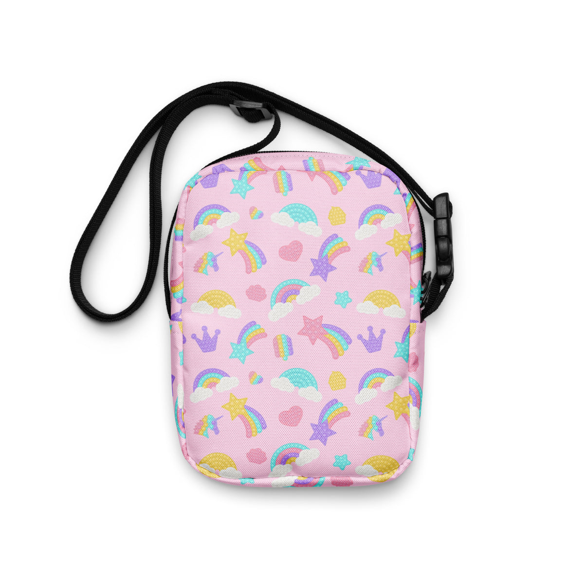Girls Pink Rainbow Fidget Toy Crossbody Bag – Water Resistant Mini Purse With Adjustable Strap & Pockets