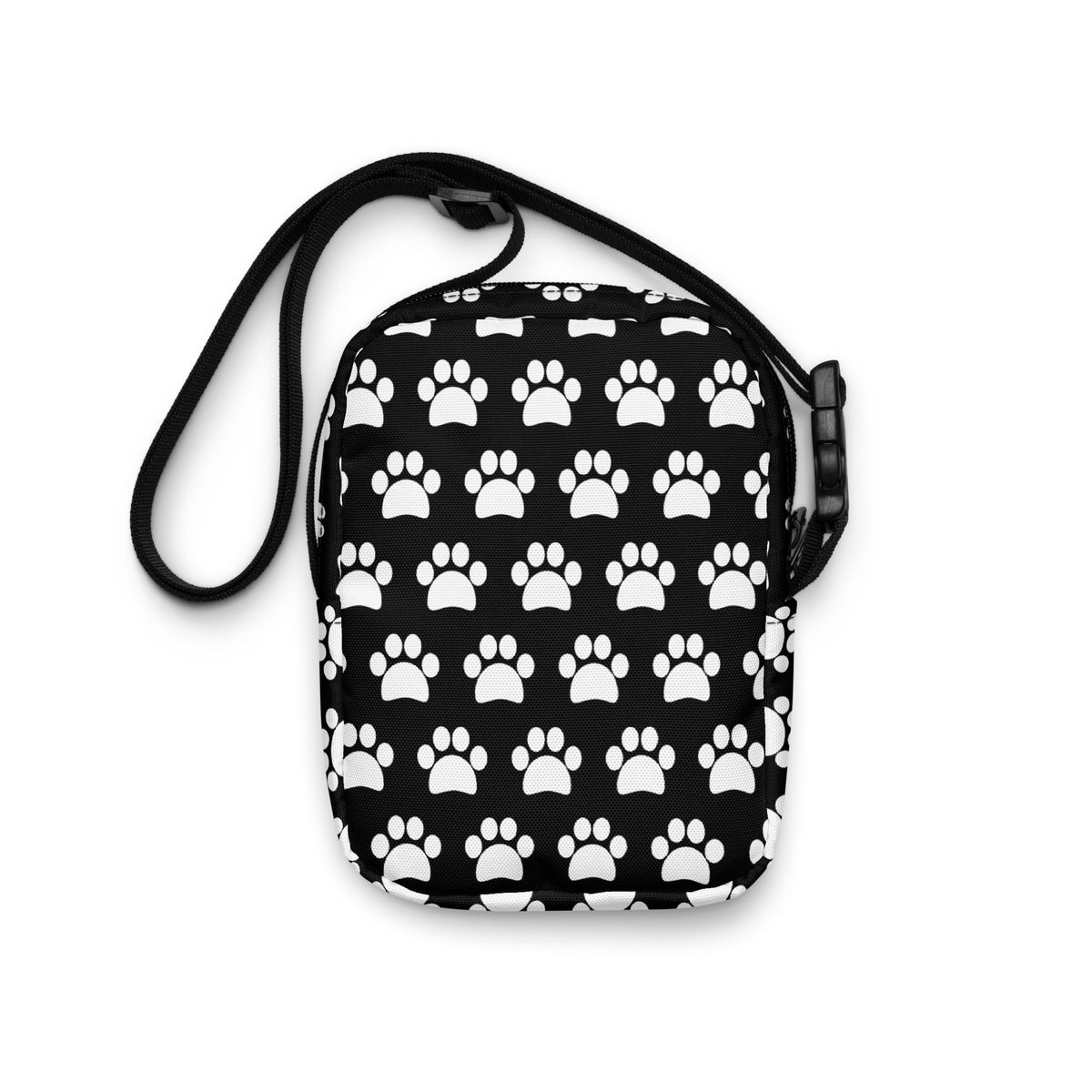 Black Paw Print Crossbody Bag – Water Resistant Mini Purse With Adjustable Strap & Pockets