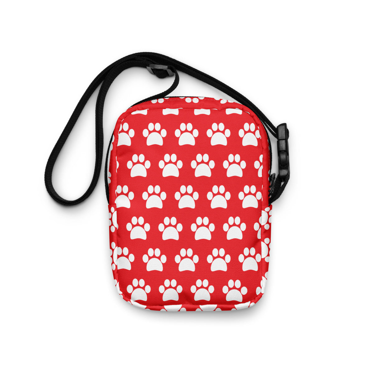 Red Paw Print Crossbody Bag – Water Resistant Mini Purse With Adjustable Strap & Pockets