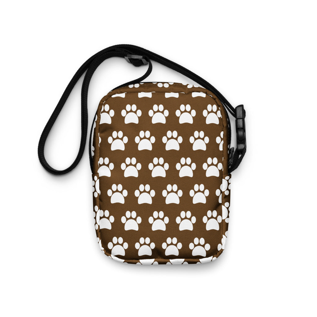 Brown Paw Print Crossbody Bag – Water Resistant Mini Purse With Adjustable Strap & Pockets