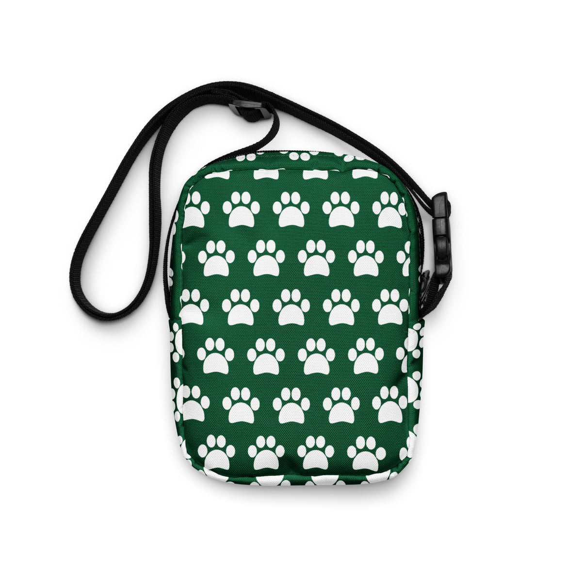 Forest Green Paw Print Crossbody Bag – Water Resistant Mini Purse With Adjustable Strap & Pockets