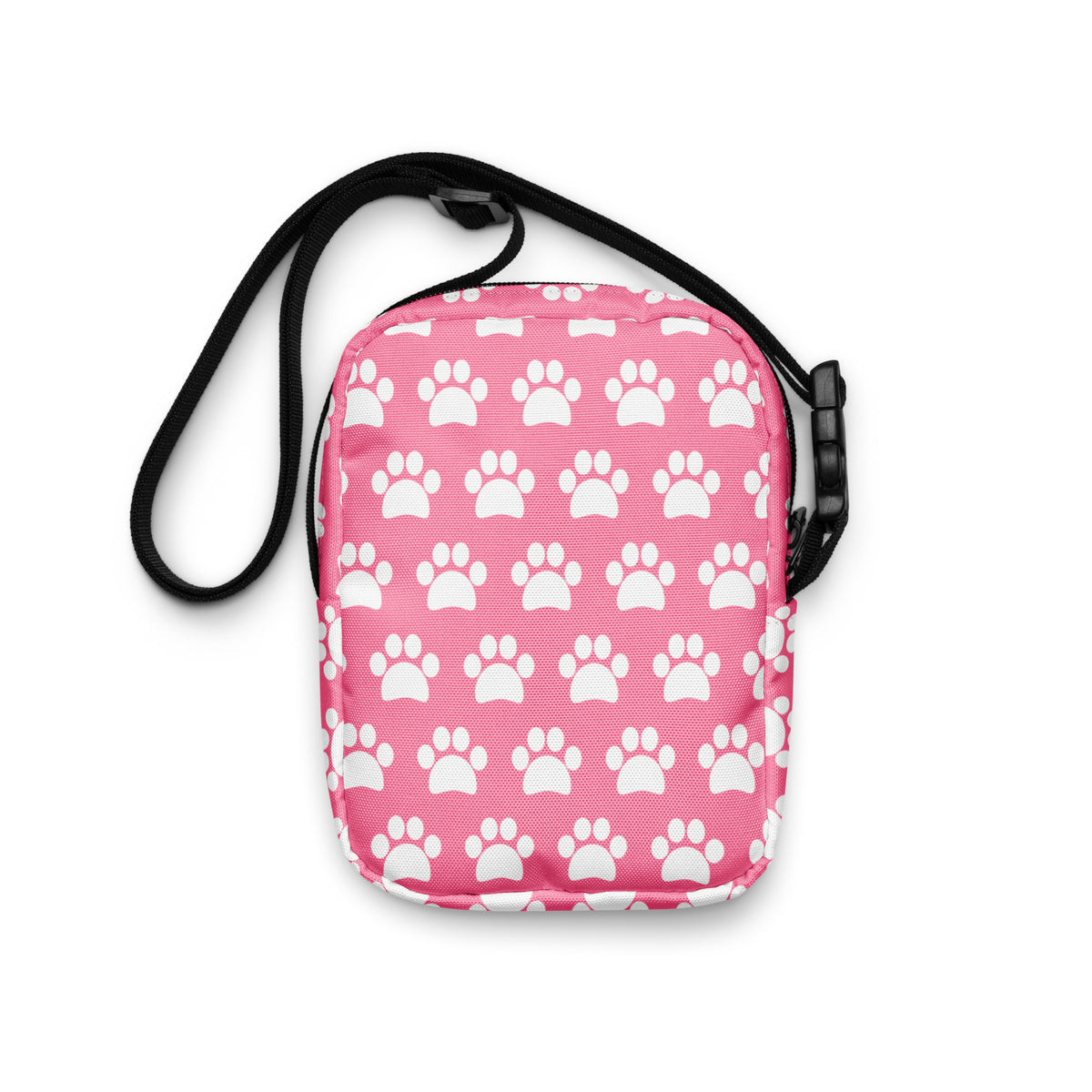 Pink Paw Print Crossbody Bag – Water Resistant Mini Purse With Adjustable Strap & Pockets