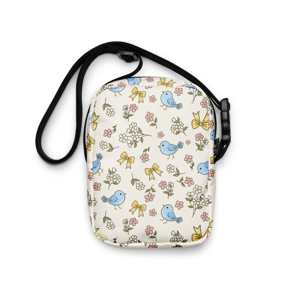 Floral Blue Bird Crossbody Bag – Water Resistant Mini Purse With Adjustable Strap & Pockets