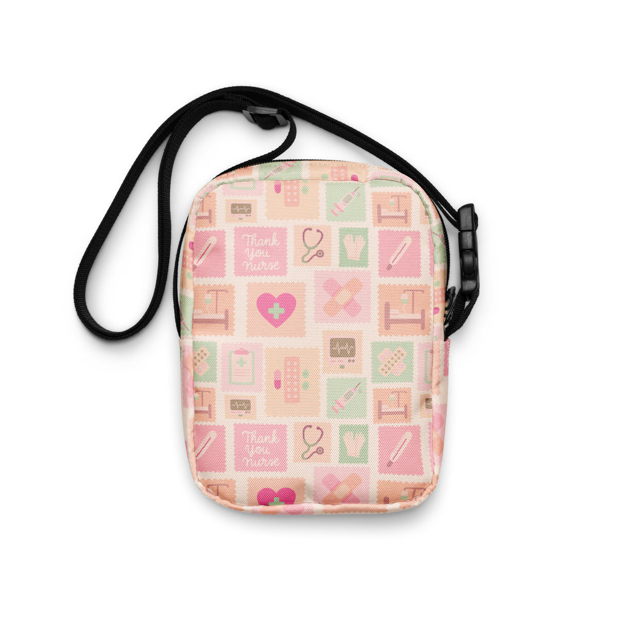 Pink Nurse Icon Crossbody Bag – Water Resistant Mini Purse With Adjustable Strap & Pockets