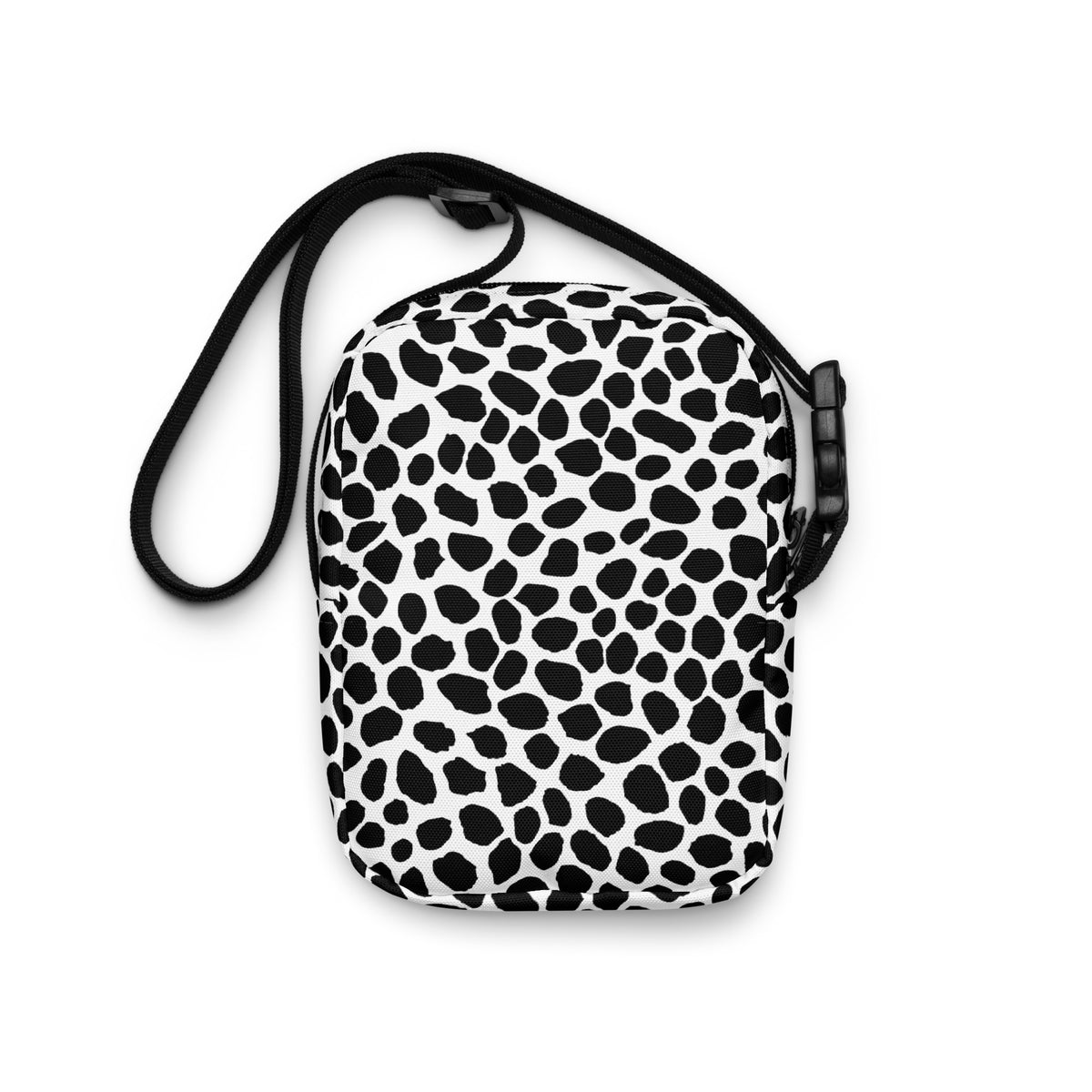 Black & White Cow Print Crossbody Bag – Water Resistant Mini Purse With Adjustable Strap & Pockets