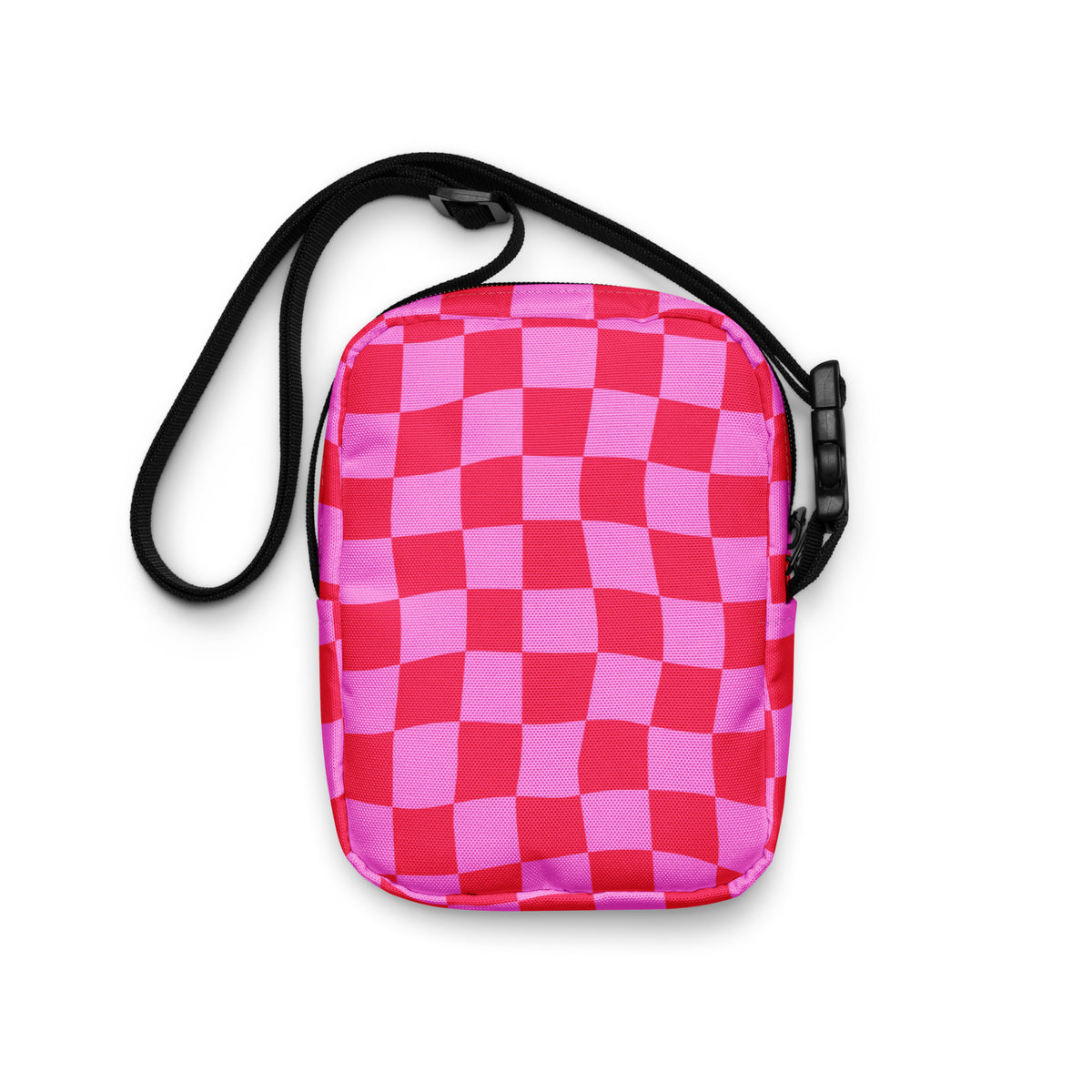 Bright Pink Checkered Crossbody Bag – Water Resistant Mini Purse With Adjustable Strap & Pockets