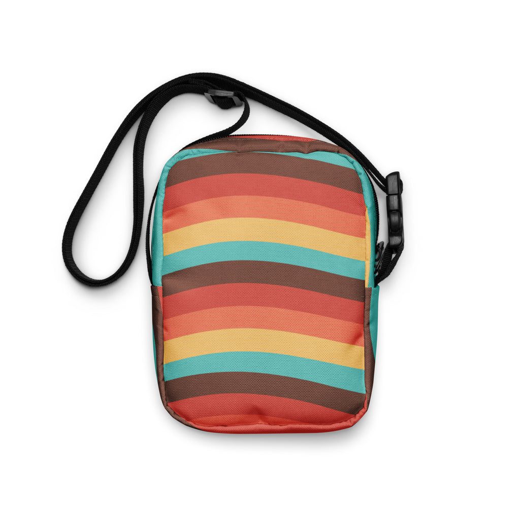Retro Rainbow Stripe Crossbody Bag – Water Resistant Mini Purse With Adjustable Strap & Pockets