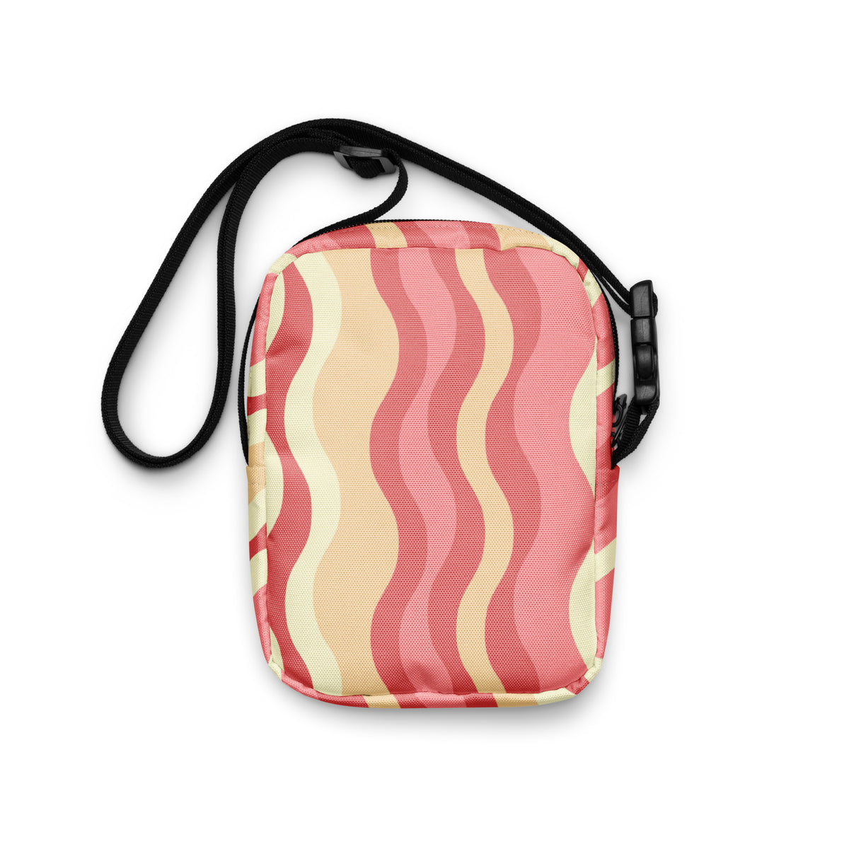 Pink Wavy Stripe Crossbody Bag – Water Resistant Mini Purse With Adjustable Strap & Pockets