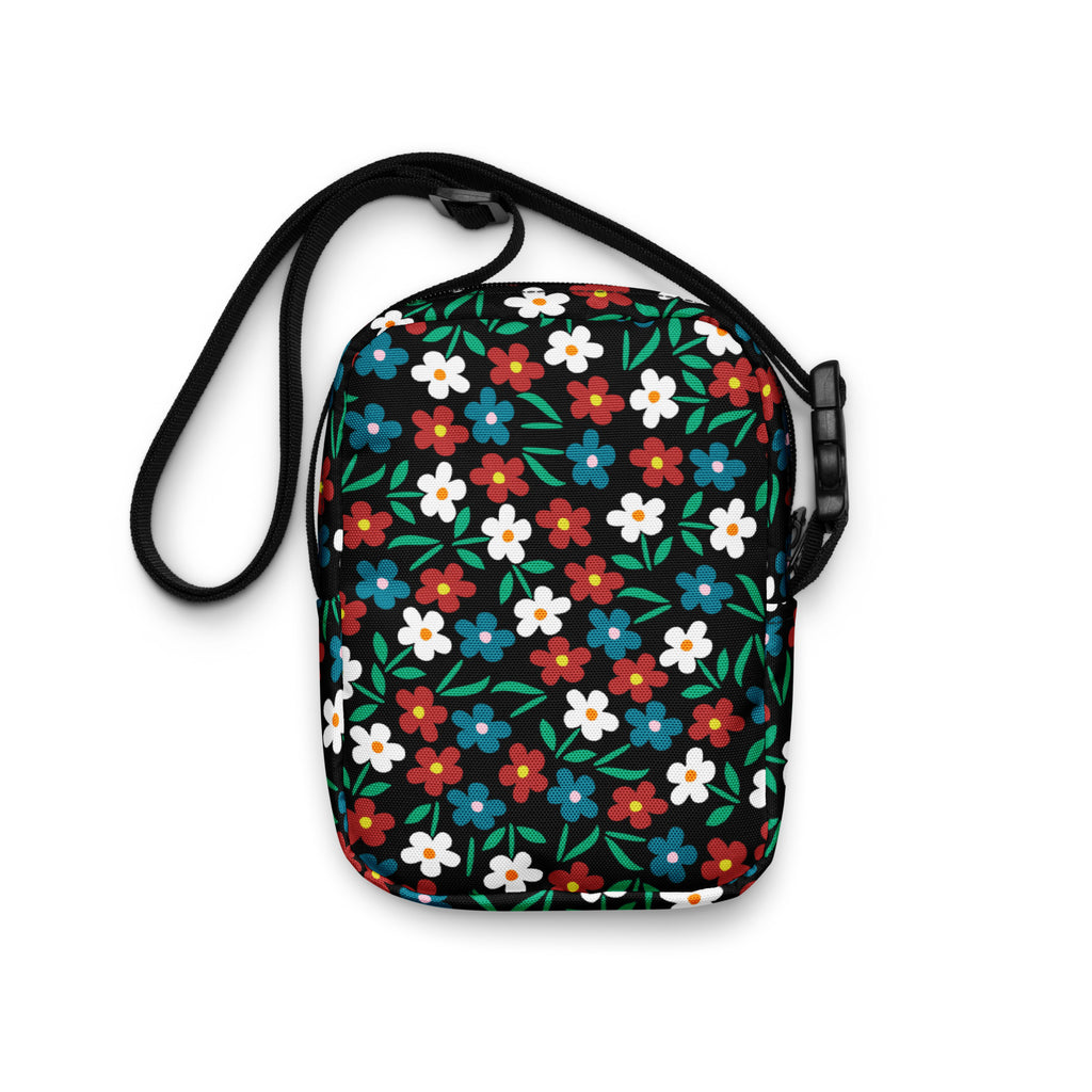 Girls Black Wildflower Crossbody Bag – Water Resistant Mini Purse With Adjustable Strap & Pockets