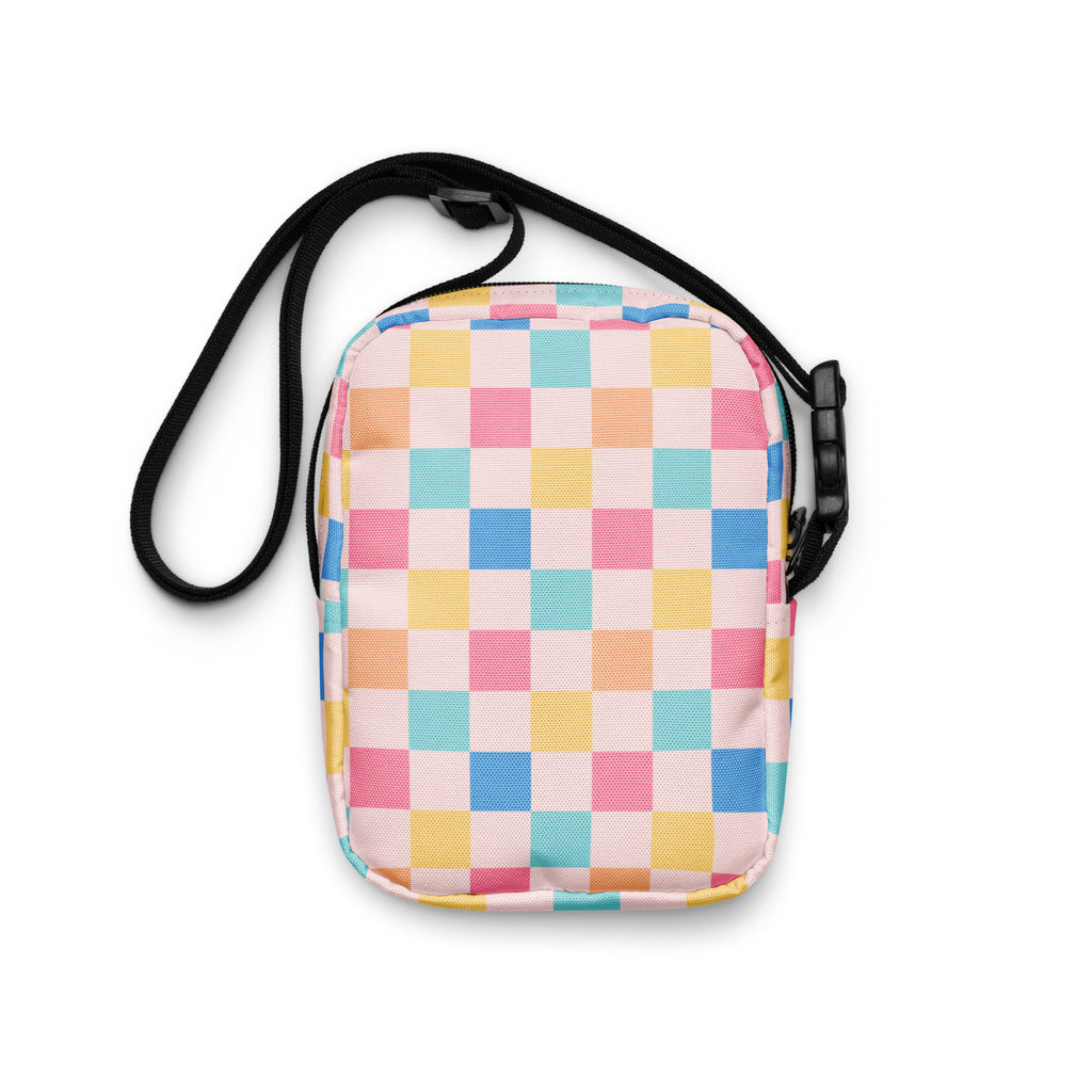 Pastel Checkered Crossbody Bag – Water Resistant Mini Purse With Adjustable Strap & Pockets