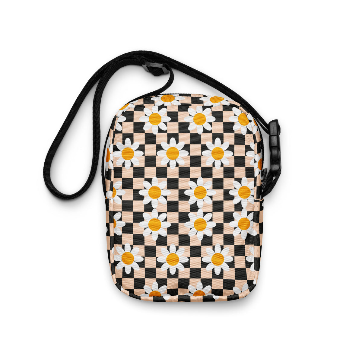 Daisy Checkered Crossbody Bag – Water Resistant Mini Purse With Adjustable Strap & Pockets