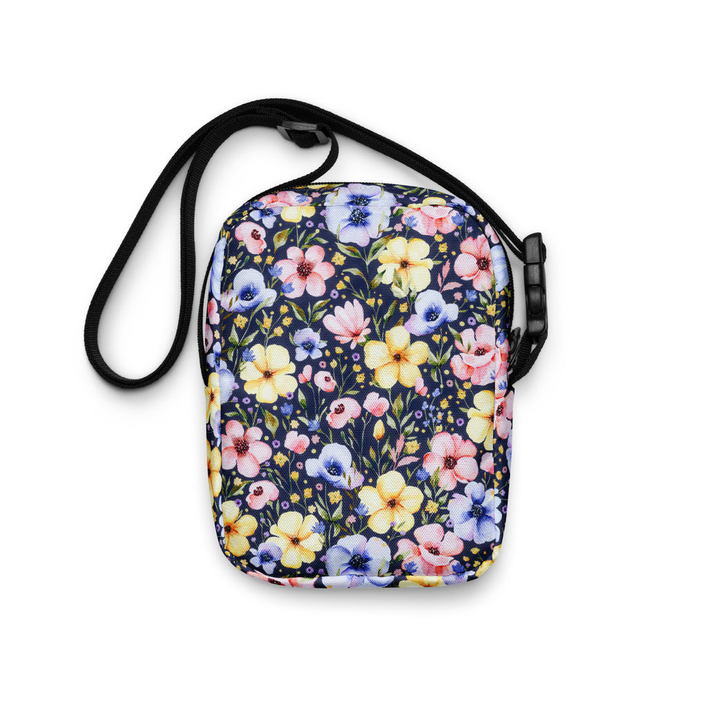 Colorful Watercolor Wildflower Crossbody Bag – Water Resistant Mini Purse With Adjustable Strap & Pockets