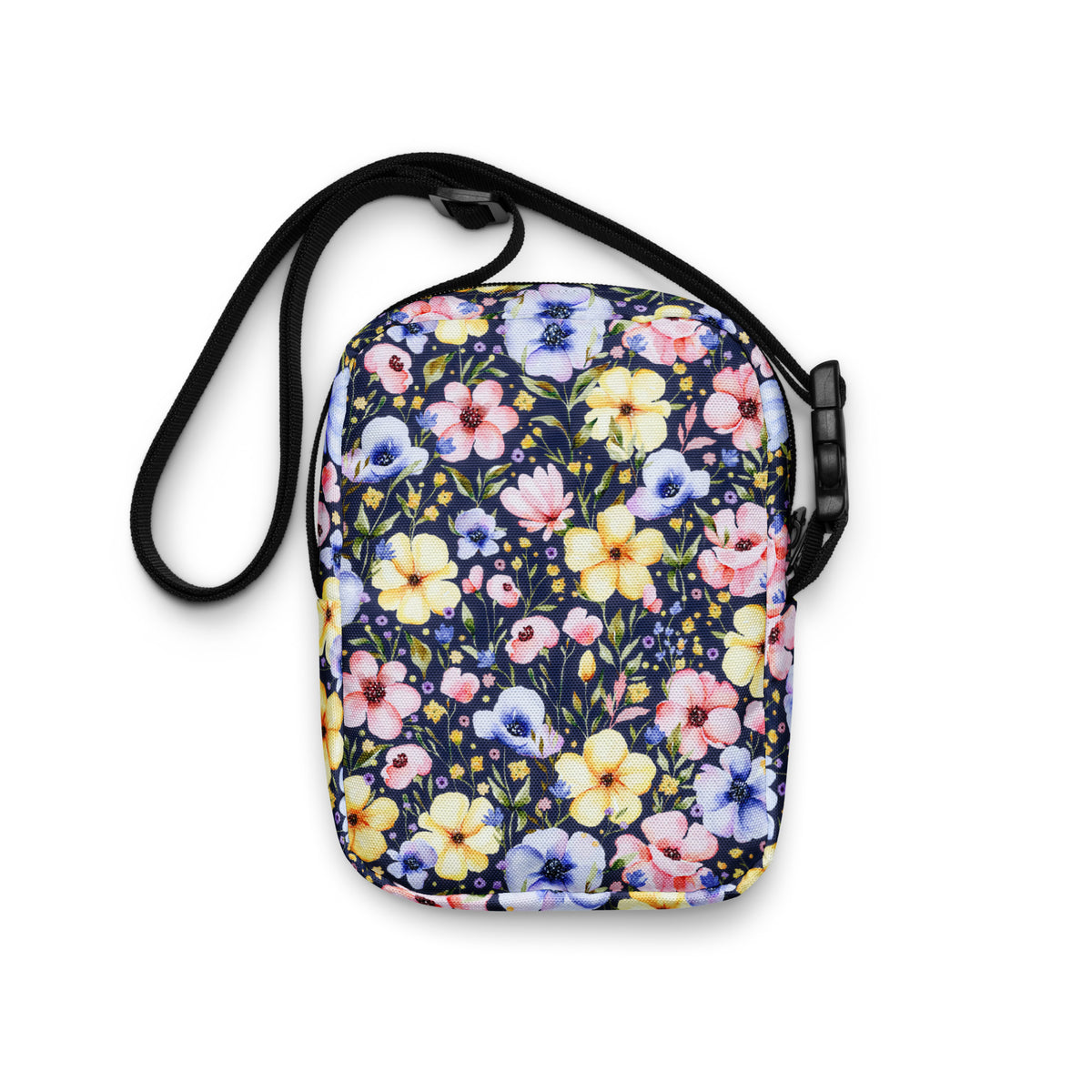 Colorful Watercolor Wildflower Crossbody Bag – Water Resistant Mini Purse With Adjustable Strap & Pockets